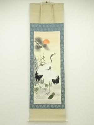 観城筆　松竹梅鶴亀　肉筆絹本掛軸